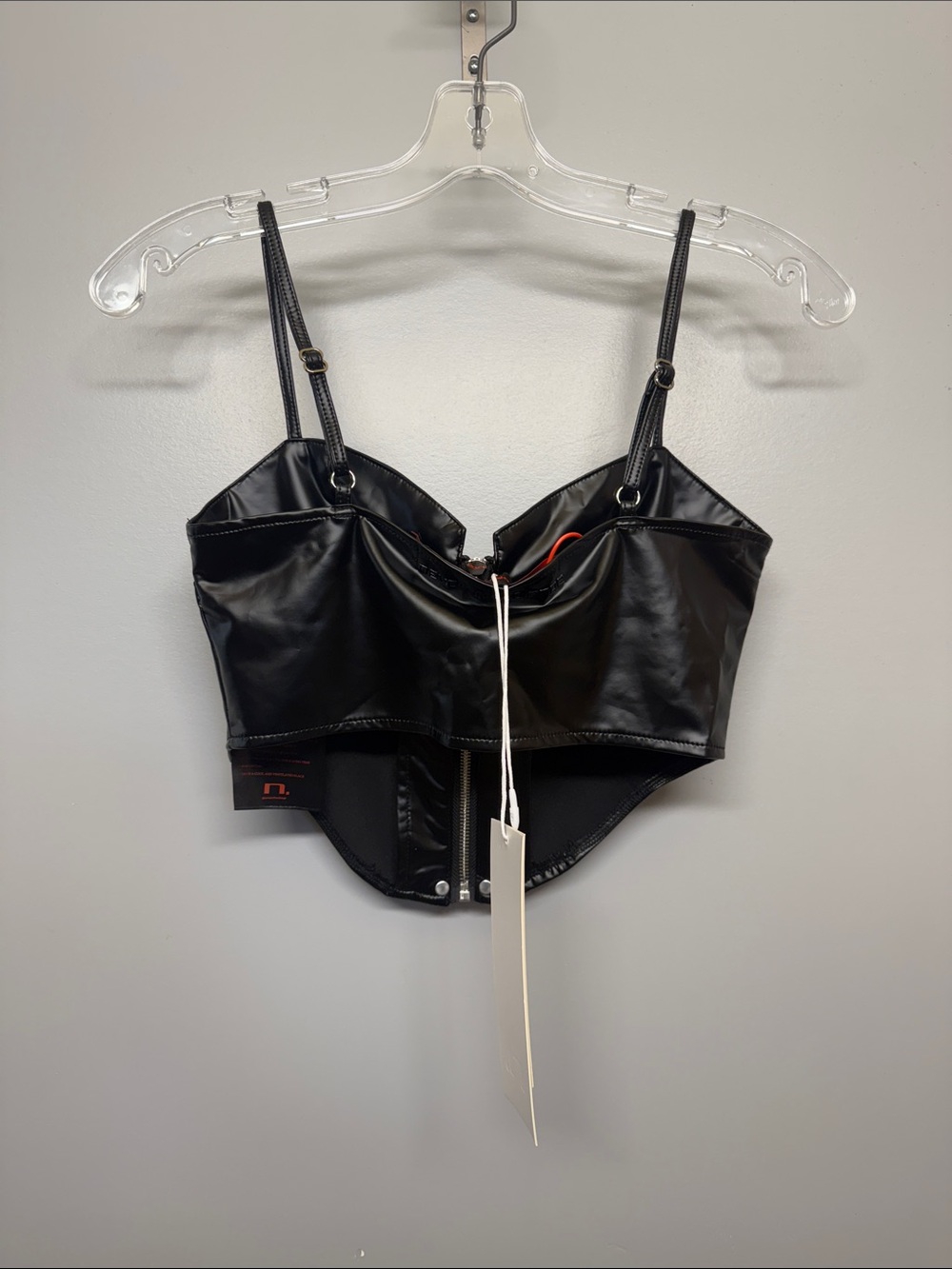 NWT Black PU Zipper Crop Top - Picture 4 of 5